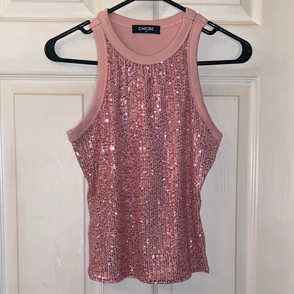 ChicMe Sparkling Pink Sequin Tank Top - Picture 3 of 12